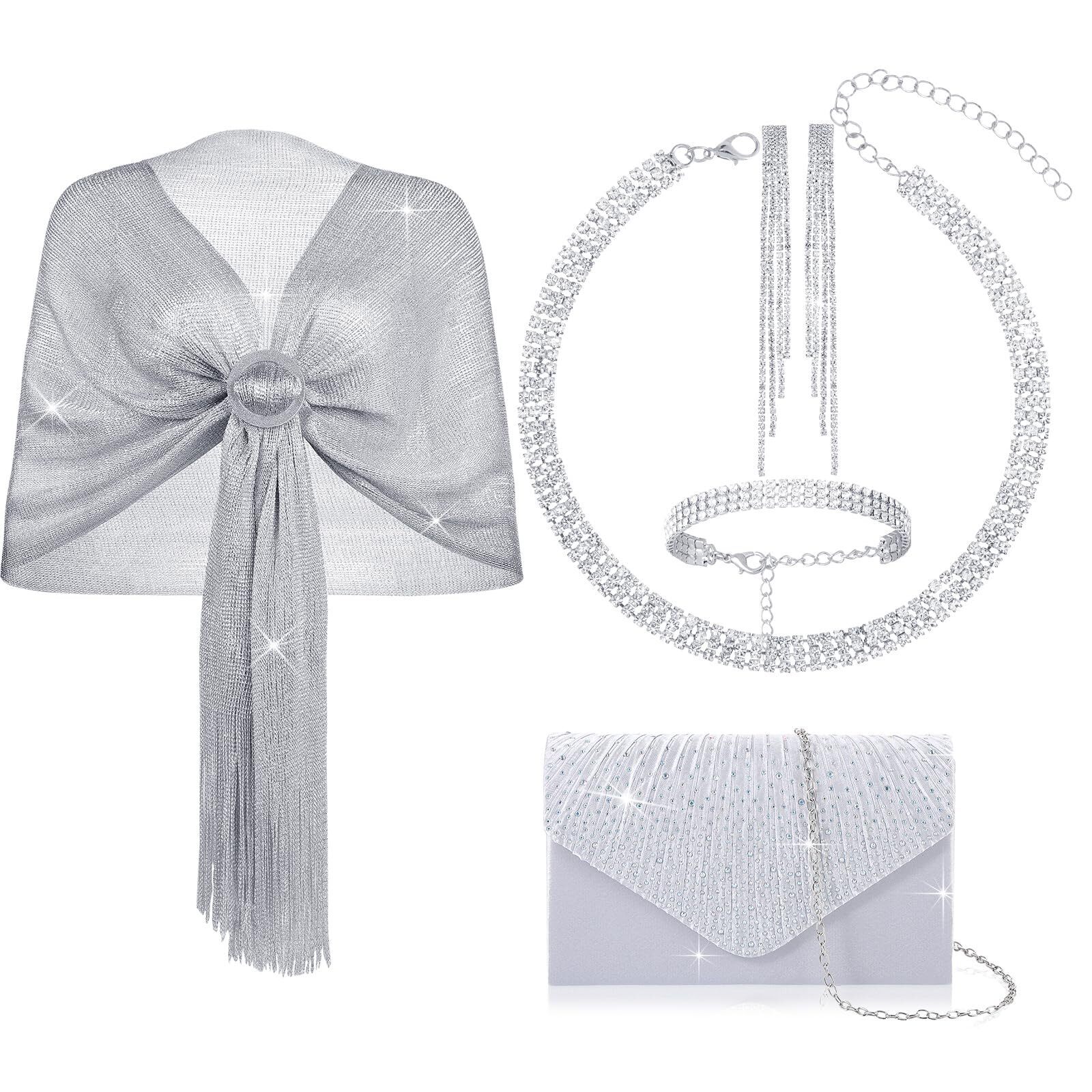 3194 5 Pcs Dressy Jewelry Sets Shawls And Wraps Evening Clutch Purse